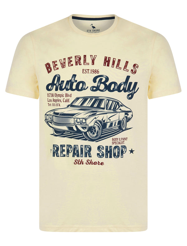 Aldridge Vintage Retro Graphic Print Motif Cotton Jersey T-Shirt in Seedpearl - South Shore