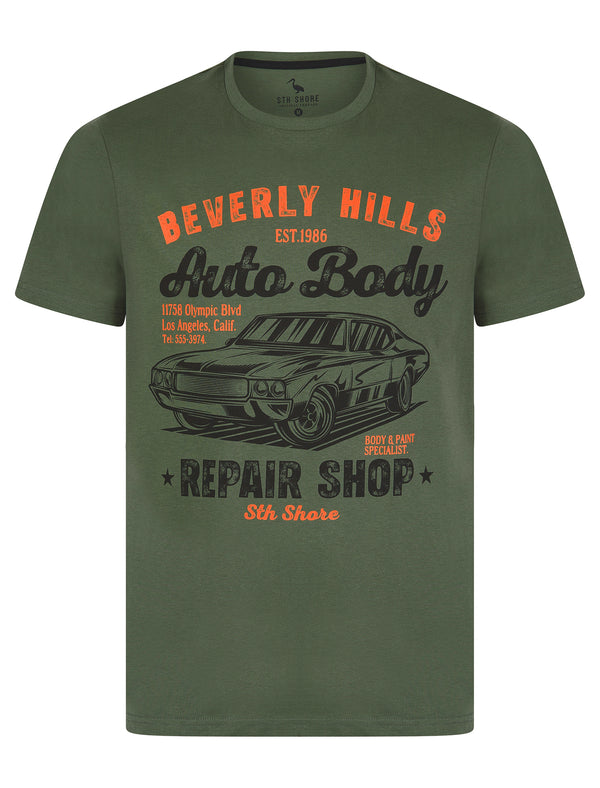 Aldridge Vintage Retro Graphic Print Motif Cotton Jersey T-Shirt in Thyme - South Shore