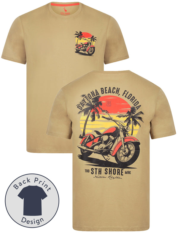 Anelka Back Print Vintage Retro Graphic Motif Cotton Jersey T-Shirt in Savannah Tan - South Shore