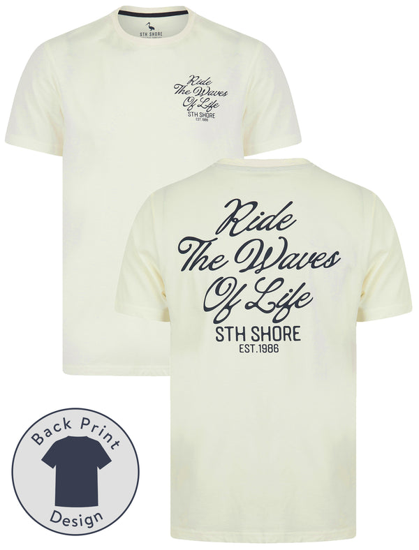 Aquilani Back Print Vintage Retro Graphic Motif Cotton Jersey T-Shirt in Sugar Swizzle - South Shore