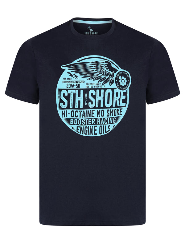 Babbel Vintage Retro Graphic Print Motif Cotton Jersey T-Shirt in Sky Captain Navy - South Shore