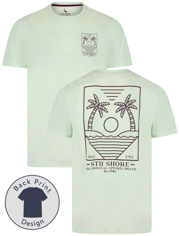 Beglin Back Print Vintage Retro Graphic Motif Cotton Jersey T-Shirt in Hint of Mint - South Shore