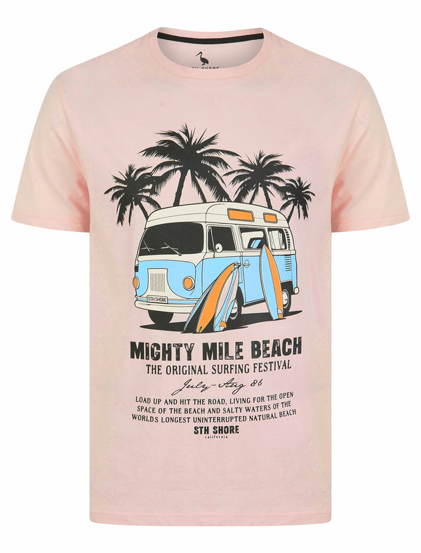 Beardsley Vintage Retro Graphic Print Motif Cotton Jersey T-Shirt in Barely Pink - South Shore
