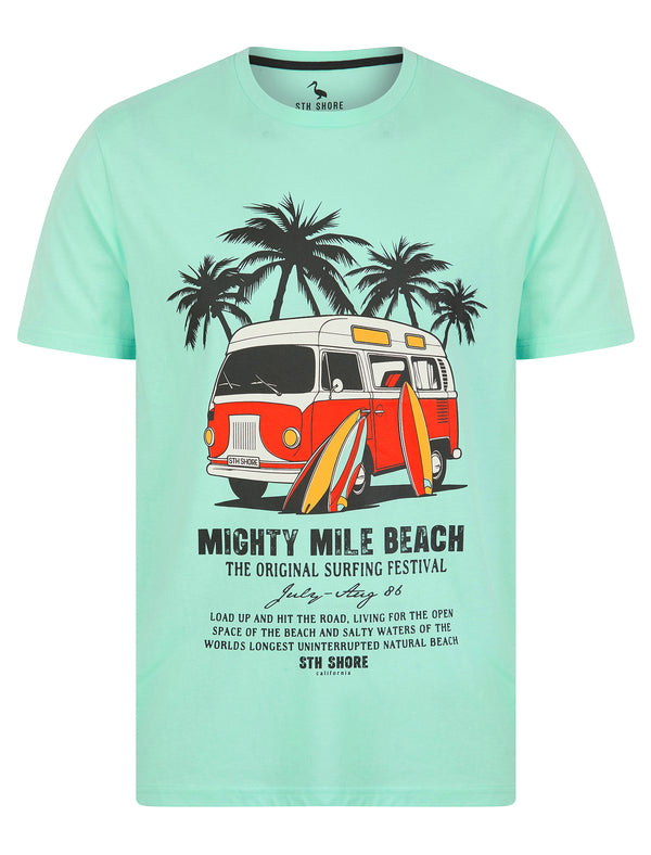 Beardsley Vintage Retro Graphic Print Motif Cotton Jersey T-Shirt in Blue Tint - South Shore