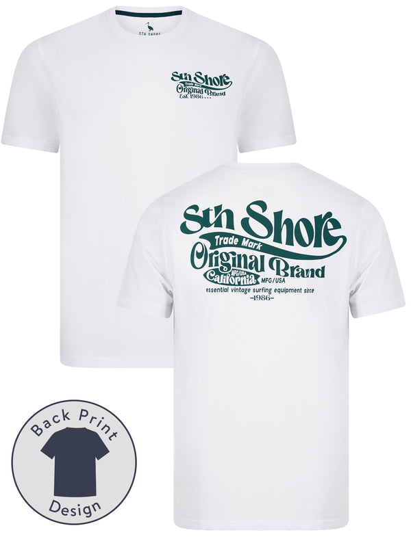 Benteke Back Print Vintage Retro Graphic Motif Cotton Jersey T-Shirt in Bright White - South Shore