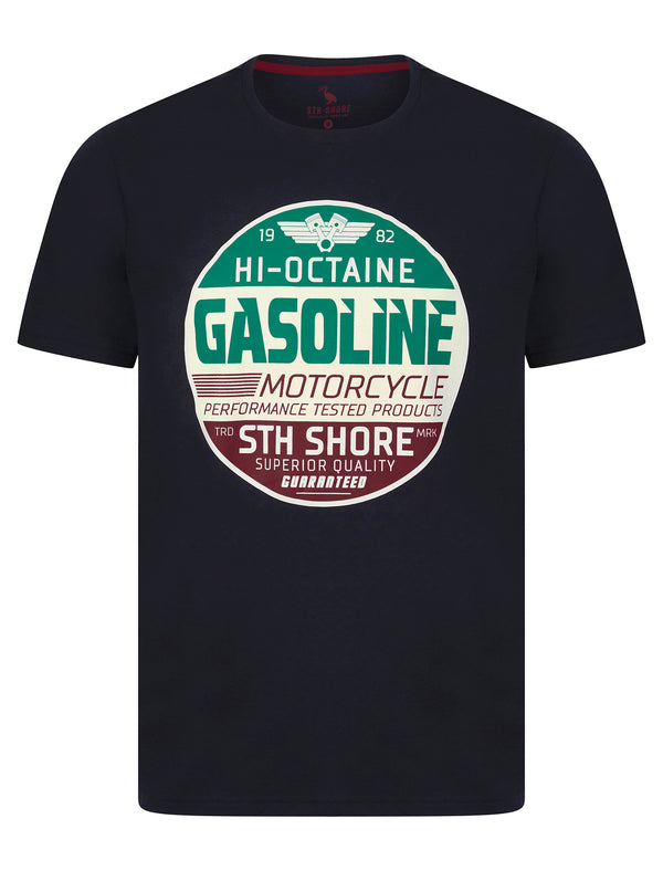 Burrows Vintage Retro Graphic Print Motif Cotton Jersey T-Shirt in Sky Captain Navy - South Shore