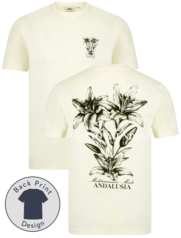 Talmai Vintage Retro Reverse Graphic Print Cotton Jersey T-Shirt in Pristine Cream - Tokyo Laundry