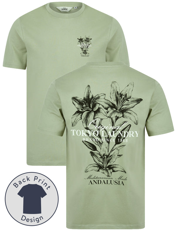 Talmai Vintage Retro Reverse Graphic Print Cotton Jersey T-Shirt in Seagrass - Tokyo Laundry
