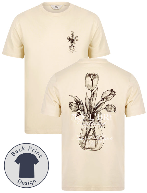 Tassos Vintage Retro Reverse Graphic Print Cotton Jersey T-Shirt in Summer Sand - Tokyo Laundry
