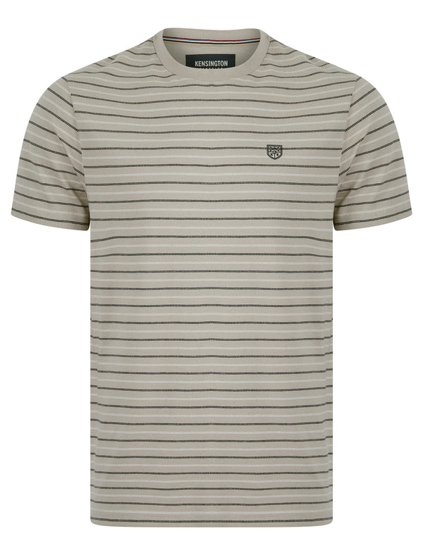 Cascais Cotton Pique Yarn Dyed Stripe Crew Neck T-Shirt in Chateau Gray - Kensington Eastside