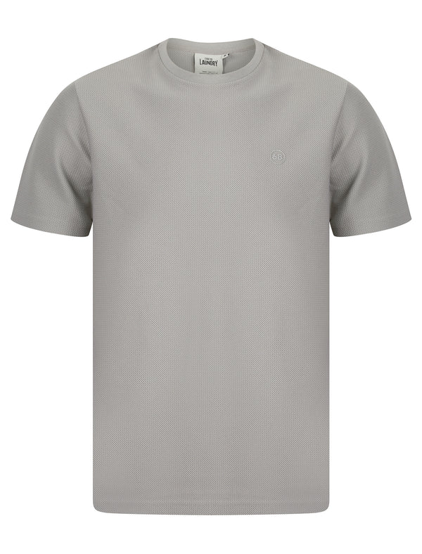 Bradstone Textured Jacquard Weave Cotton Rich Crew Neck T-Shirt in Alloy - Tokyo Laundry