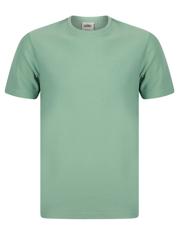 Bradstone Textured Jacquard Weave Cotton Rich Crew Neck T-Shirt in Jadeite Green - Tokyo Laundry