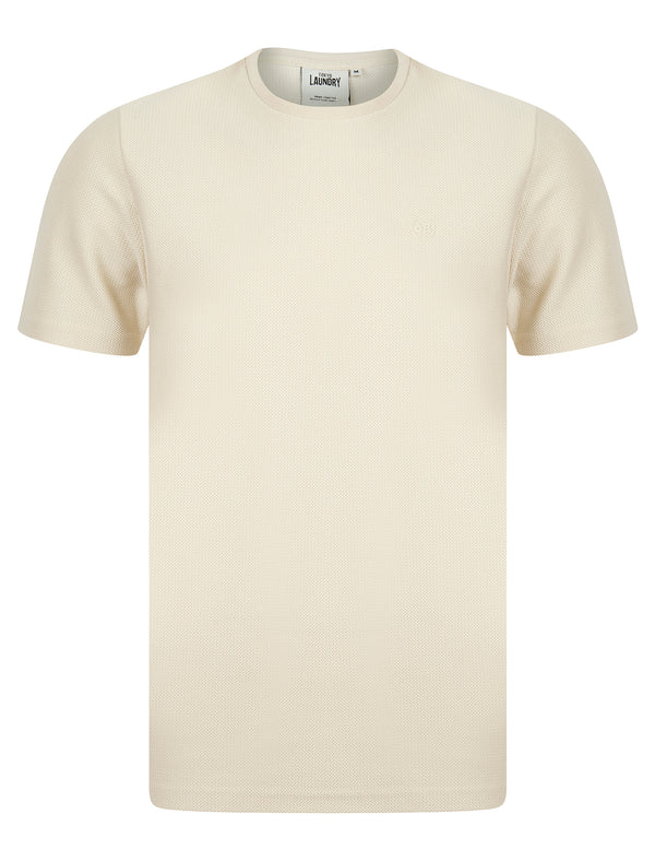 Bradstone Textured Jacquard Weave Cotton Rich Crew Neck T-Shirt in Rainy Day Beige - Tokyo Laundry