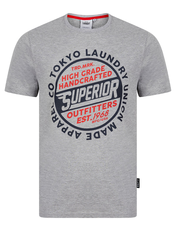 Superior Vintage Retro Motif Cotton Jersey T-Shirt in Light Grey Marl - Tokyo Laundry