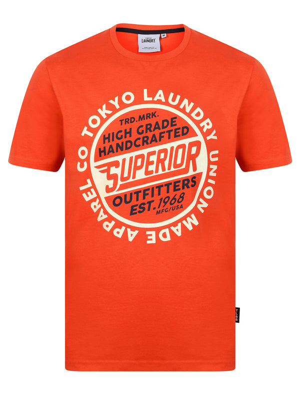 Superior Vintage Retro Motif Cotton Jersey T-Shirt in Tigerlily Orange - Tokyo Laundry
