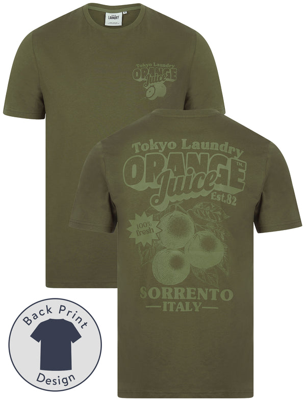 Orange Juice Vintage Retro Reverse Back Print Cotton Jersey T-Shirt in Grape Leaf - Tokyo Laundry