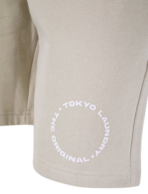 Kade Motif Cotton Crew Neck T-Shirt and Brushback Fleece Jogger Shorts Set in Light Stone - Tokyo Laundry