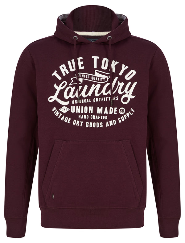 Sword Motif Brushback Fleece Pullover Hoodie in Winetasting - Tokyo Laundry