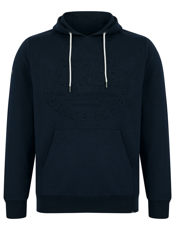 Tides Embossed Motif Brushback Fleece Pullover Hoodie in Sky Captain Navy - Tokyo Laundry