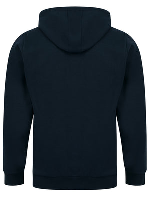 Tides Embossed Motif Brushback Fleece Pullover Hoodie in Sky Captain Navy - Tokyo Laundry