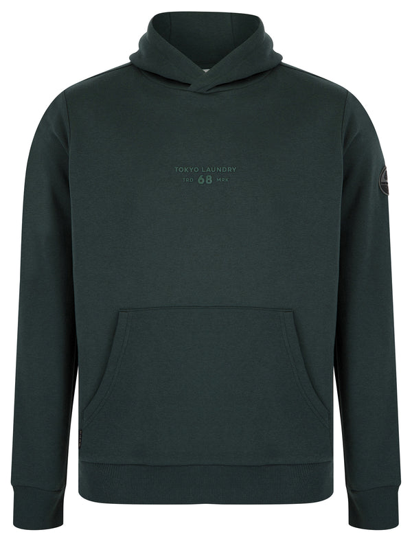 Mirrors Motif Brushback Fleece Pullover Hoodie in Dark Green - Tokyo Laundry