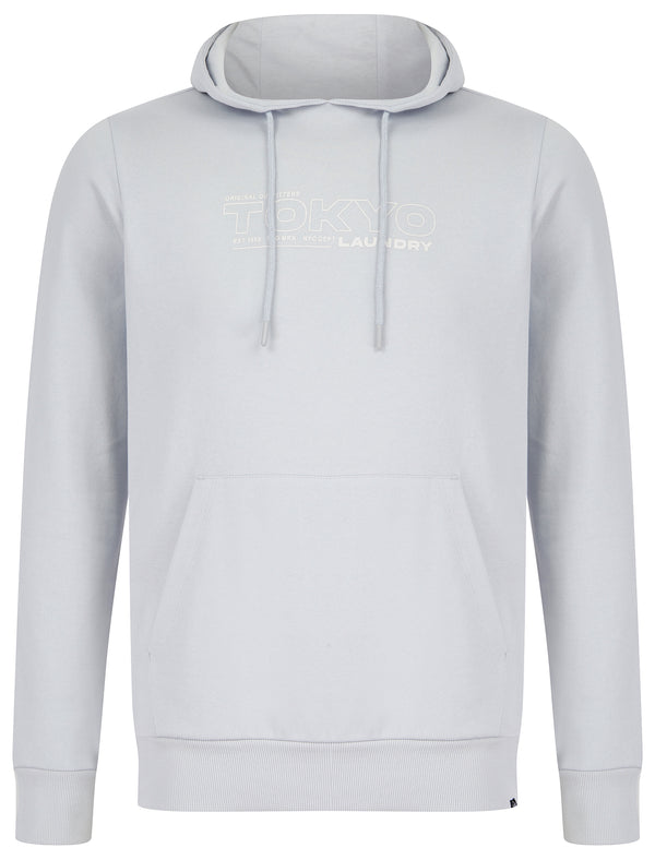 Brody Motif Brushback Fleece Pullover Hoodie in Pale Blue - Tokyo Laundry