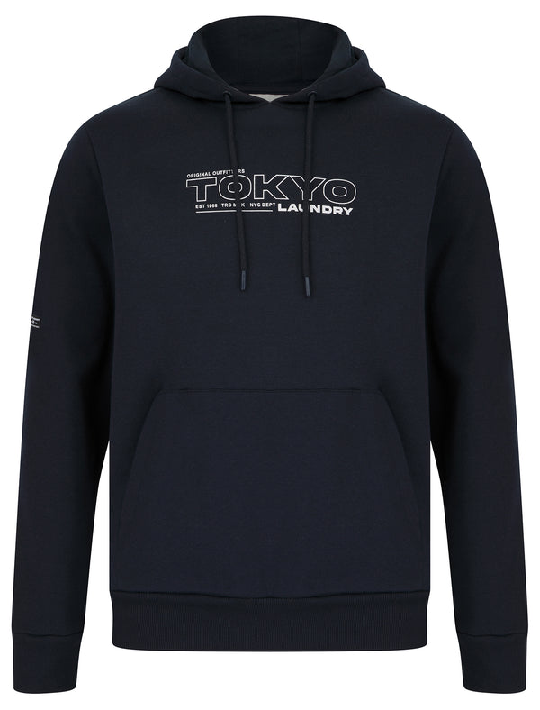 Brody Motif Brushback Fleece Pullover Hoodie in Sky Captain Navy - Tokyo Laundry