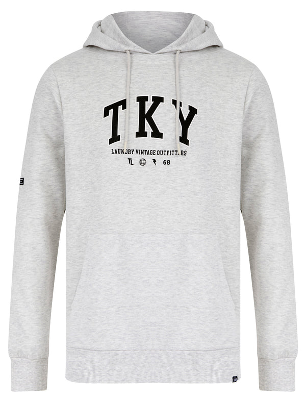 Refract Motif Brushback Fleece Pullover Hoodie in Ice Grey Marl - Tokyo Laundry