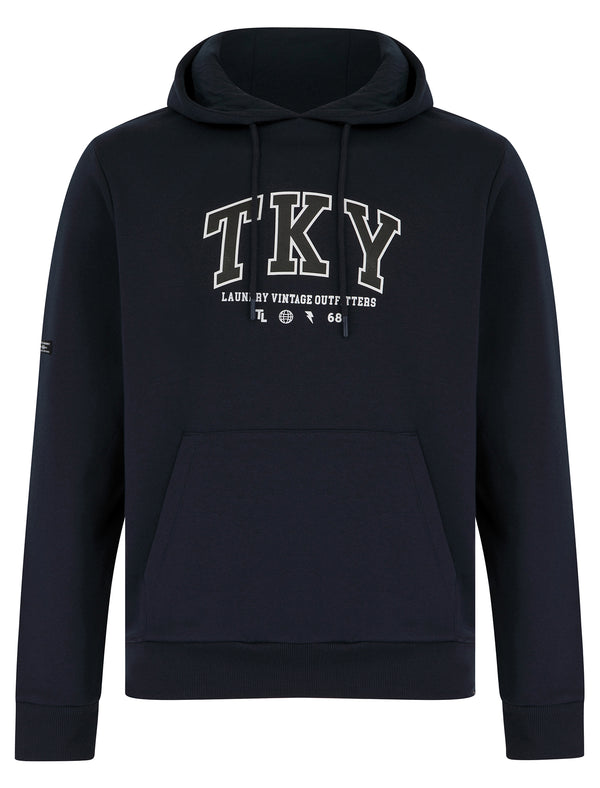 Refract Motif Brushback Fleece Pullover Hoodie in Sky Captain Navy - Tokyo Laundry