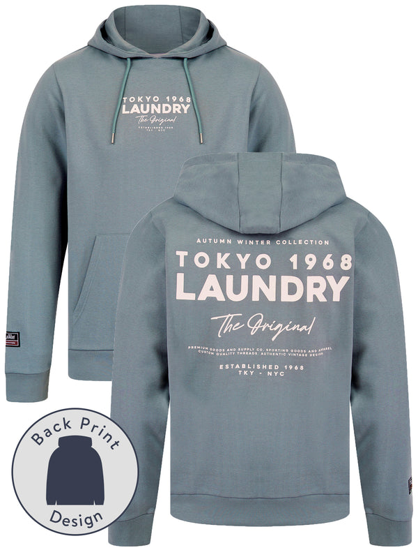 Kole Motif Brushback Fleece Pullover Hoodie with Back Print in Cool Grey - Tokyo Laundry