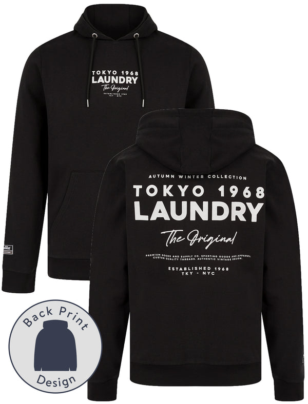 Kole Motif Brushback Fleece Pullover Hoodie with Back Print in Black - Tokyo Laundry