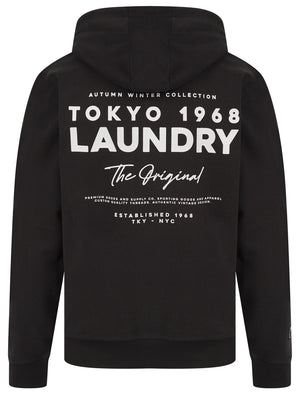 Kole Motif Brushback Fleece Pullover Hoodie with Back Print in Black - Tokyo Laundry