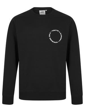 Dylon Motif Brushback Fleece Pullover Crew Neck Sweatshirt with Back Print in Jet Black - Tokyo Laundry