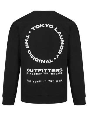 Dylon Motif Brushback Fleece Pullover Crew Neck Sweatshirt with Back Print in Jet Black - Tokyo Laundry