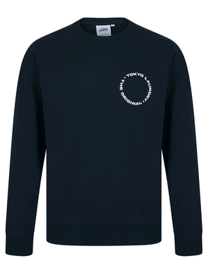 Dylon Motif Brushback Fleece Pullover Crew Neck Sweatshirt with Back Print in Sky Captain Navy - Tokyo Laundry