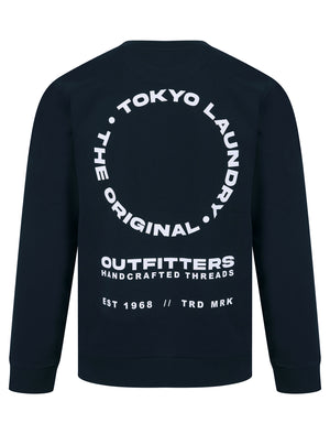 Dylon Motif Brushback Fleece Pullover Crew Neck Sweatshirt with Back Print in Sky Captain Navy - Tokyo Laundry