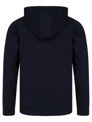 Clarence Graphic Motif Brushback Fleece Pullover Hoodie in Sky Captain Navy - Tokyo Laundry