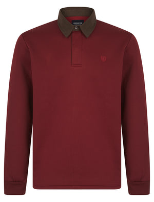 Kaleo Brushback Fleece Pullover Polo Sweatshirt with Corduroy Collar in Pomegranate - Kensington Eastside