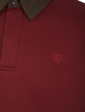 Kaleo Brushback Fleece Pullover Polo Sweatshirt with Corduroy Collar in Pomegranate - Kensington Eastside