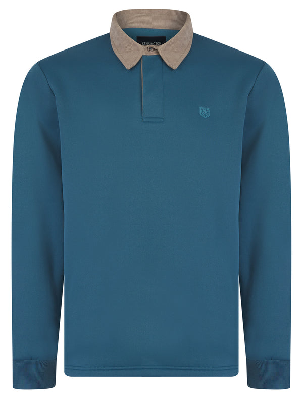 Kaleo Brushback Fleece Pullover Polo Sweatshirt with Corduroy Collar in Royal Blue - Kensington Eastside