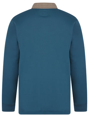 Kaleo Brushback Fleece Pullover Polo Sweatshirt with Corduroy Collar in Royal Blue - Kensington Eastside