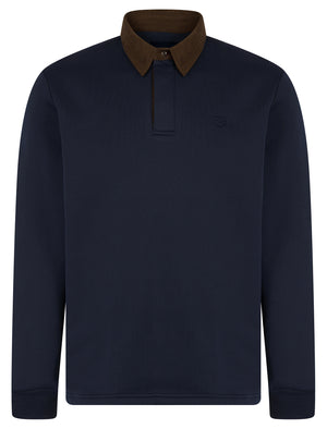 Kaleo Brushback Fleece Pullover Polo Sweatshirt with Corduroy Collar in Sky Captain Navy - Kensington Eastside