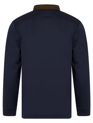 Kaleo Brushback Fleece Pullover Polo Sweatshirt with Corduroy Collar in Sky Captain Navy - Kensington Eastside