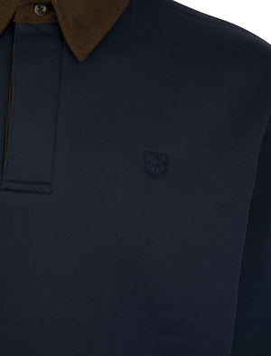 Kaleo Brushback Fleece Pullover Polo Sweatshirt with Corduroy Collar in Sky Captain Navy - Kensington Eastside