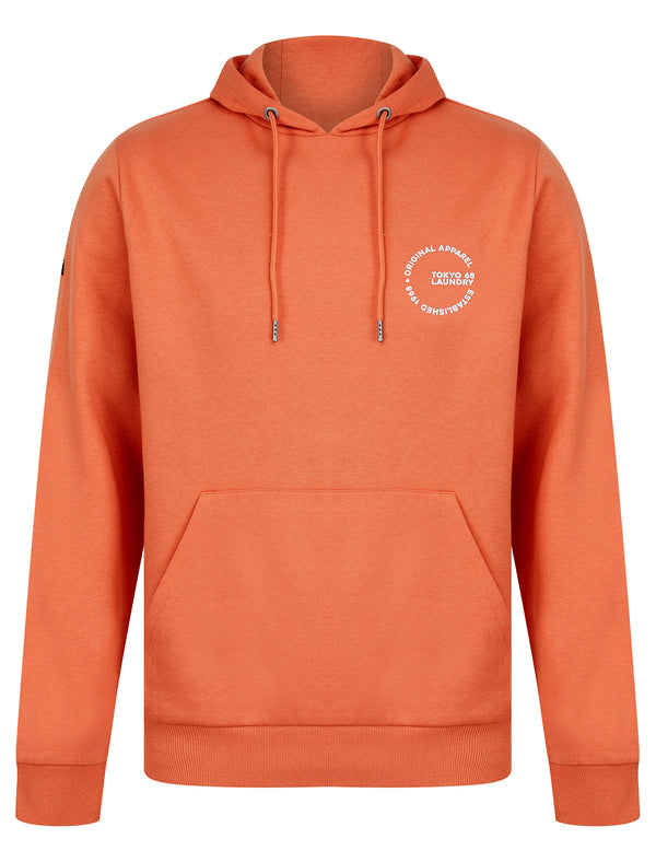 Layden Motif Brushback Fleece Pullover Hoodie in Orange - Tokyo Laundry