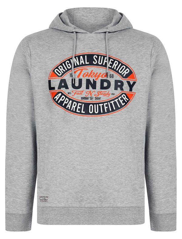 Haig Graphic Motif Brushback Fleece Pullover Hoodie in Light Grey Marl - Tokyo Laundry