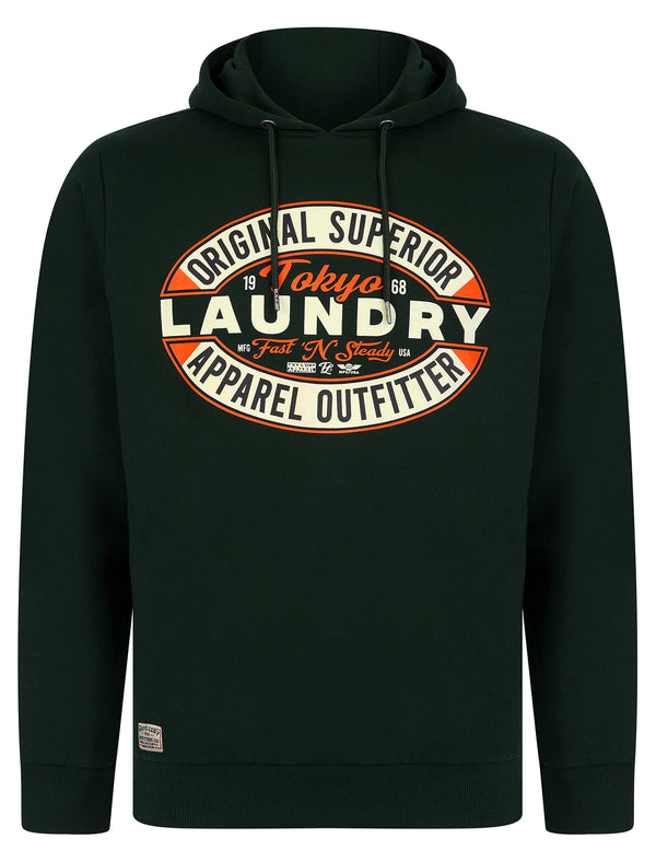 Haig Graphic Motif Brushback Fleece Pullover Hoodie in Scarab Green - Tokyo Laundry