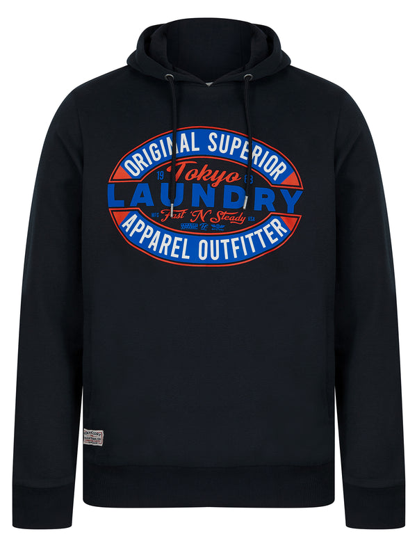 Haig Graphic Motif Brushback Fleece Pullover Hoodie in Sky Captain Navy - Tokyo Laundry