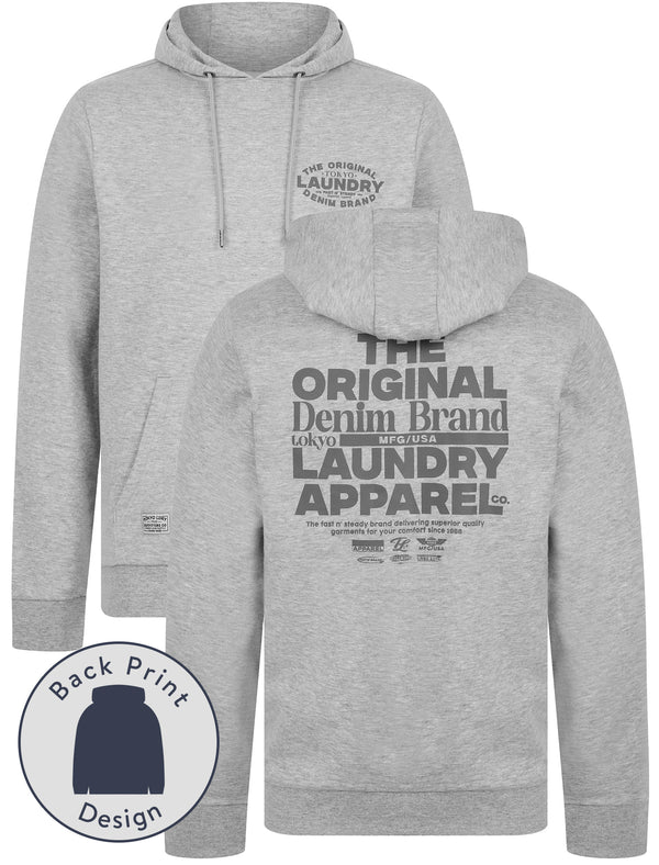 Balmoral Graphic Motif Brushback Fleece Pullover Hoodie with Back Print in Light Grey Marl - Tokyo Laundry