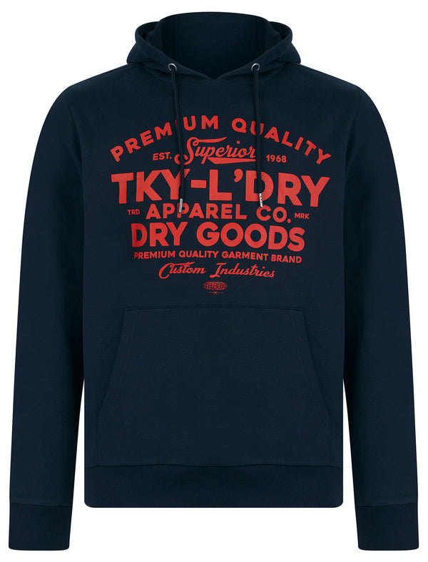 Skelton Graphic Motif Brushback Fleece Pullover Hoodie in Sky Captain Navy - Tokyo Laundry